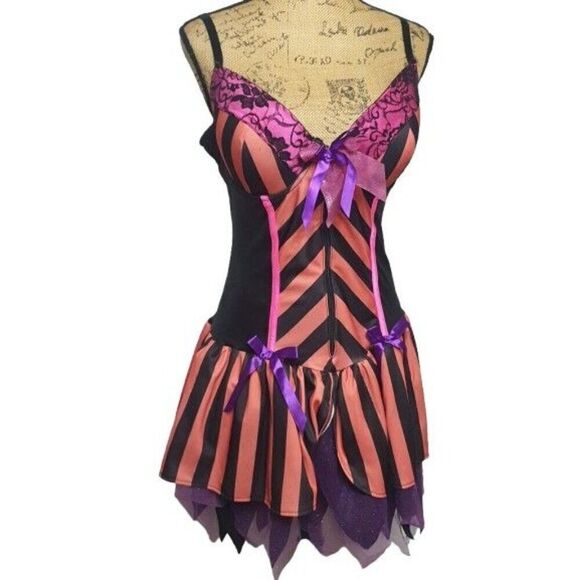Women's Halloween Witch Costume Corset Dress & Gloves Set With Purple Bows XL - Picture 3 of 9